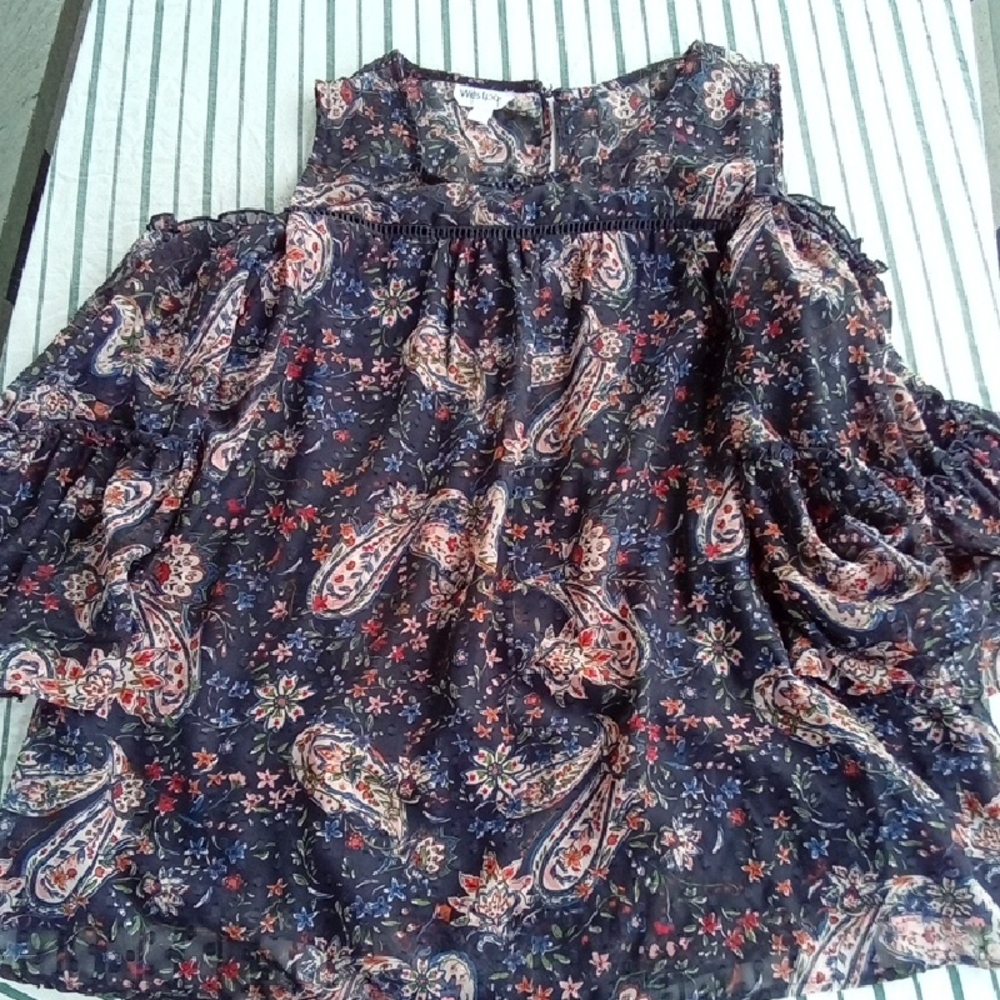 Womans 1X Westport Paisley Blouse  Multicolor Boho Hippie Casual Work Leisure
